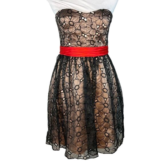 Phoebe Couture Size 6 Mini Dress Lace Corset Bustier Whimsigoth Black Red Belt - Picture 1 of 7